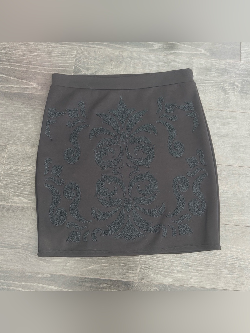 Seductions Black Beaded Damask Baroque Mini Skirt Size Large Gothic Whimsigoth